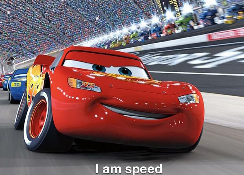 In cars (2006) Lightning McQueen shows his dishonesty early in the film when he states "I am speed" when actually he is in fact, a car. : shittymoviedetails